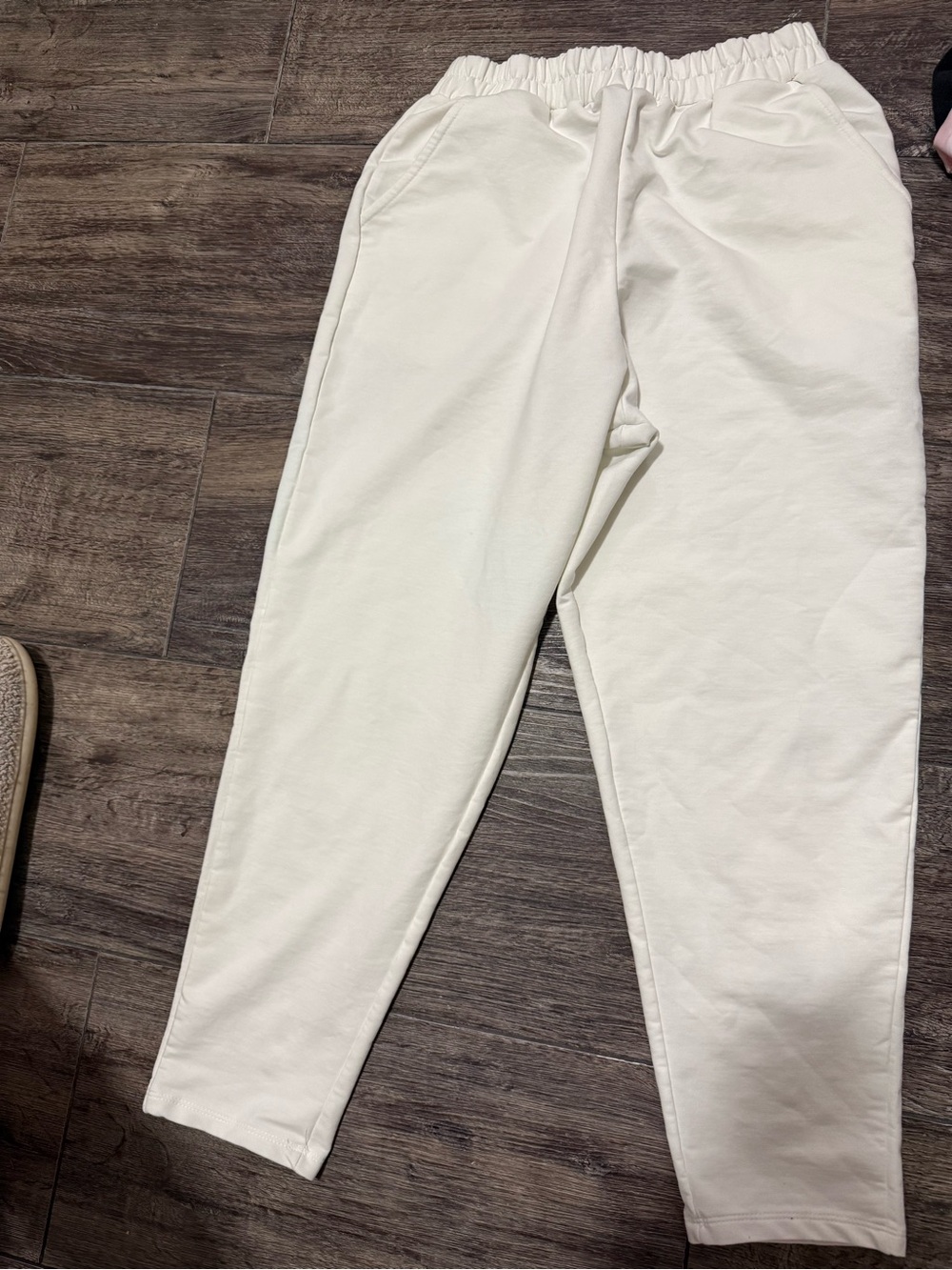 Women Cream Elastic-Waist Casual Pants